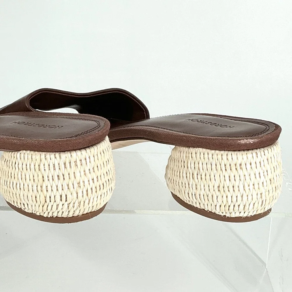 Nordstrom Size 9.5 Brown Leather Woven Raffia Block Heel Sandals Winona - Picture 12 of 12